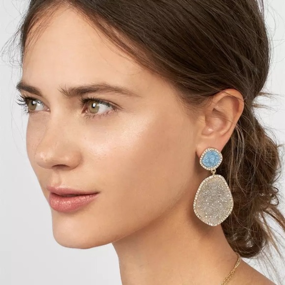 Anthro Druzy Quartz Moonlight Drop Earrings - Picture 4 of 5